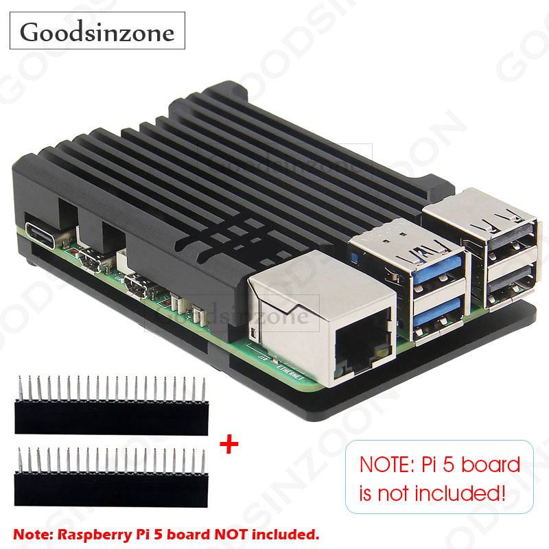 Raspberry Pi 5 8Gb - เคสเกราะอลูมิเนียมราสเบอร์รี่ Pi 5 -เปลือกฮีทซิงค์ระบายความร้อนแบบพาสซีฟพร้อมเทปความร้อนและหัว GPIO(Pi 5